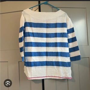 NWTLemlem Womens Sz S Grecian Striped White Blue Handmade Cotton Blouse Top